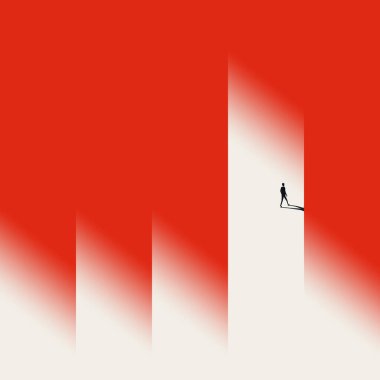 Başarılı bir kariyer için fırsat ya da giriş için güçlü bir görsel metafor. Bir iş silueti parlak, parlak bir kapıdan geçerek kırmızı bir bariyer oluşturur..