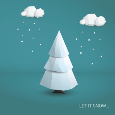 3D düşük Poli Noel ağacı kartı şablonu. Geleneksel tatil sembol modern köşeli tasarım.