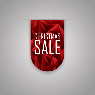 Noel satış şerit öğesi. Kırmızı poligon arka plan. Xmas satış promosyon reklam etiketi.