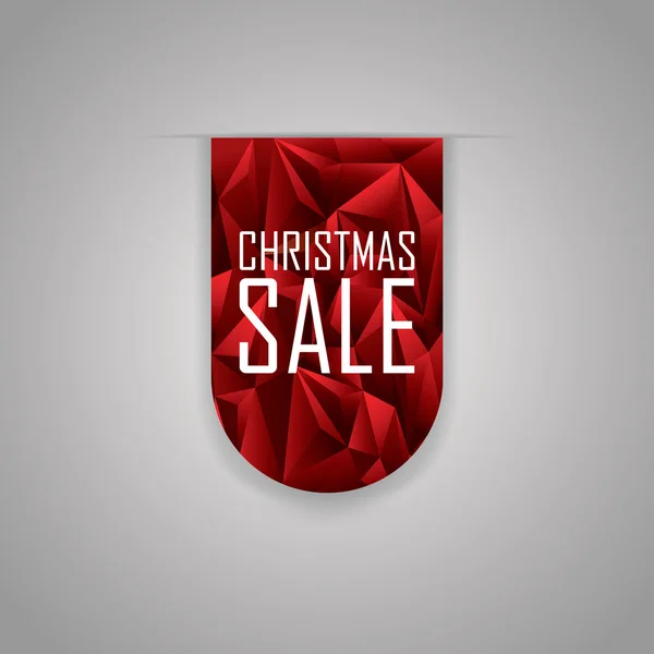 クリスマス販売リボン要素。赤いポリゴン背景。クリスマス販売プロモーション広告タグ. — ストックベクタ