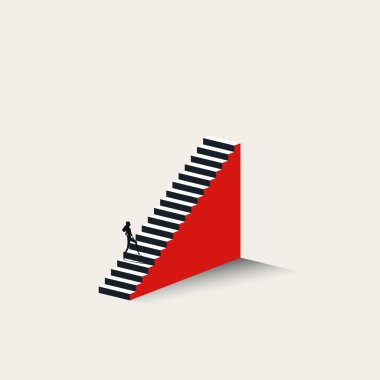 Dik bir merdivene tırmanan, kariyer hırsını, başarıya giden yolu, profesyonel gelişimi, gelişimi ve engelleri aşmayı temsil eden bir kadının soyut bir çizimi..