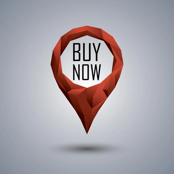 Buy now icon. Low poly design location pin with text inside for sales promotion and advertising. — ストックベクタ