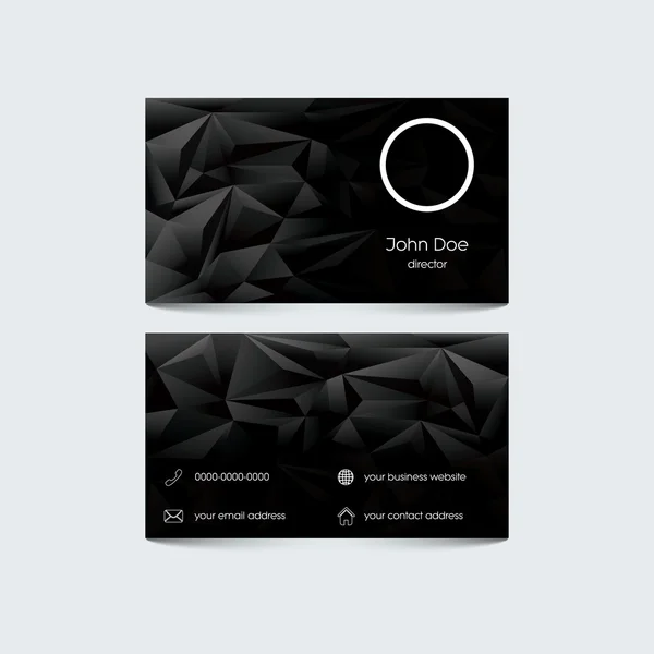 Elegant business card template. Low poly black background. Set of icons for contacts. — Stockový vektor