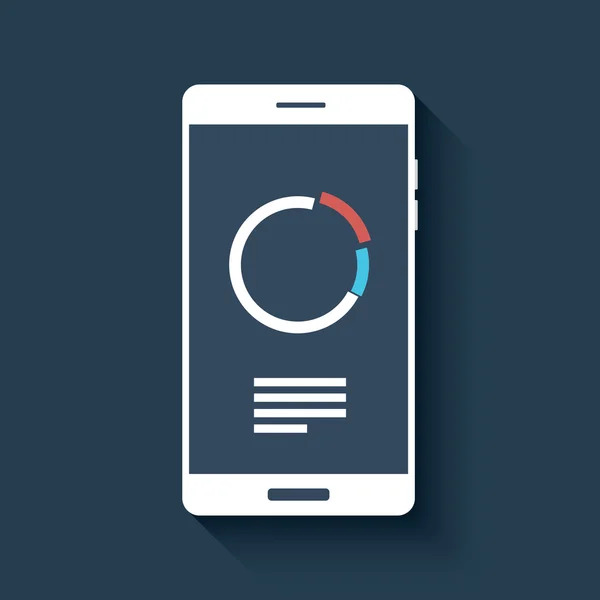 Smartphone with business graphs and charts symbol. Isolated mobile phone on dark background in flat design. — 图库矢量图片