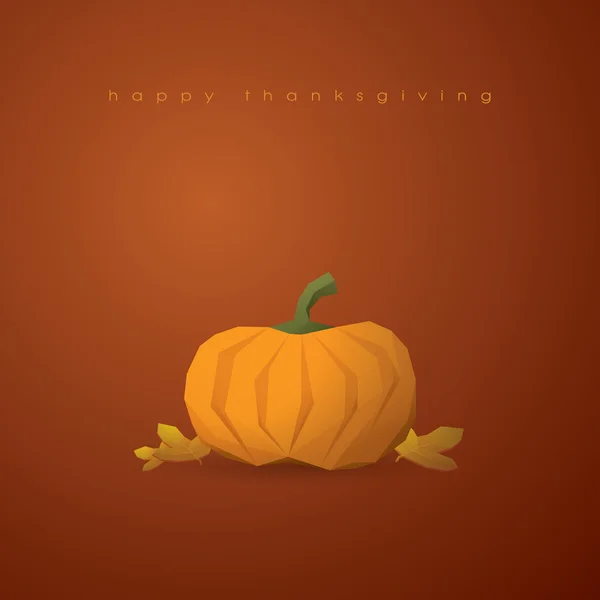 Thanksgiving background with 3d polygonal pumpkin and low poly maple leaves. Traditional american holiday poster. — Stok Vektör