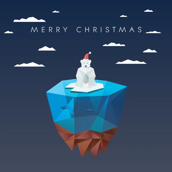 Christmas card template with polar bear in low poly design. Cute adorable animal cartoon for holiday. — ストックベクタ