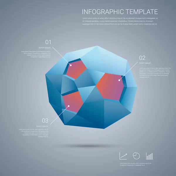 Infografik-Vorlage mit Low-Poly-3D-Form auf abstraktem Hintergrund. Menüoptionen für Unternehmenspräsentation. — Stockvektor