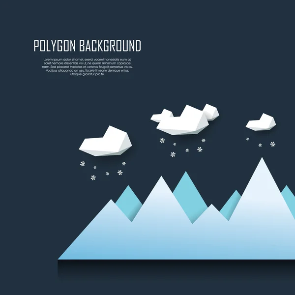 Winter landschap achtergrond met wolken en sneeuwt. Minimalistische moderne laag poly ontwerp. — Stockvector