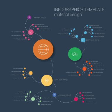 Modern flat material design infographics template. Infographic elements in circles with set of icons for business presentation.