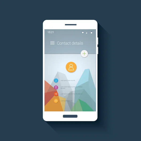 Material design user interface. Contacts application screen. Low poly vector background. Polygonal triangles shapes. — Διανυσματικό Αρχείο