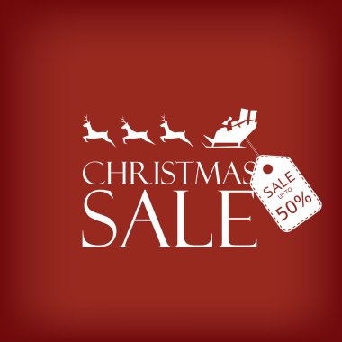 Christmas sale poster. Holiday sales vector template. Santa Claus riding sleigh with reindeer. Price tag for promotional text. clipart