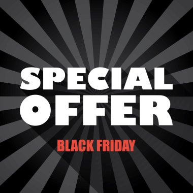 Black friday sales banner template with special offer message and long shadow typography on dark background.
