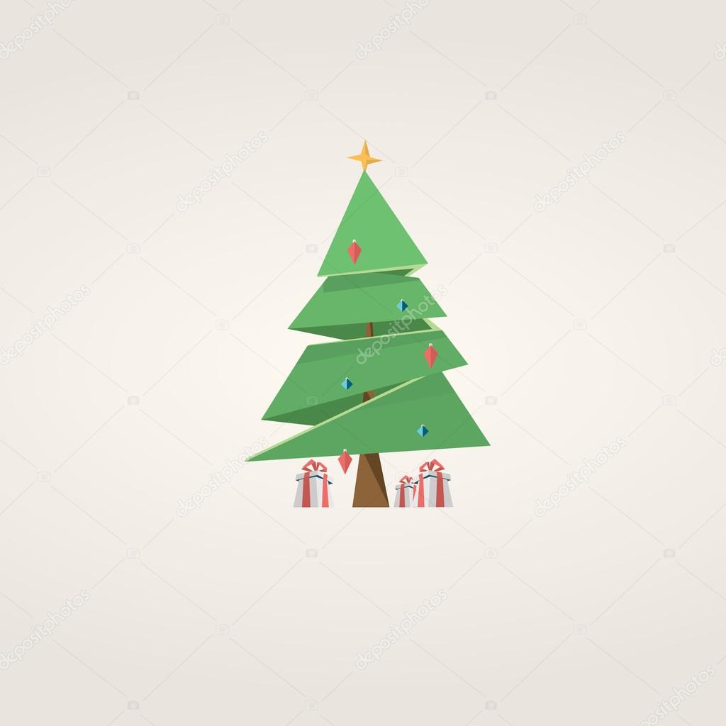 Low poly christmas tree. Holiday vector background in polygonal design.