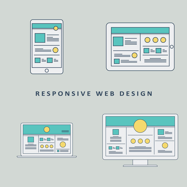 Responsive web design mockup template vector background. Smartphone, tablet, computer website layout.