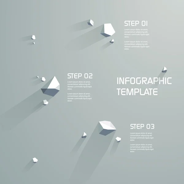 Infographics template vector background with 3d low poly abstract objects. Three steps menu options. — Stock Vector