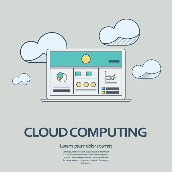 Cloud computing koncepció bemutatása vektor háttér vékony vonal szimbólum számítógép. — Stock Vector