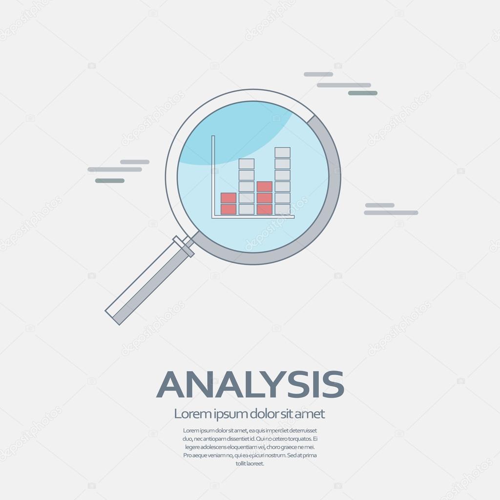 Business Analysis symbol with magnifying glass line icon and chart.