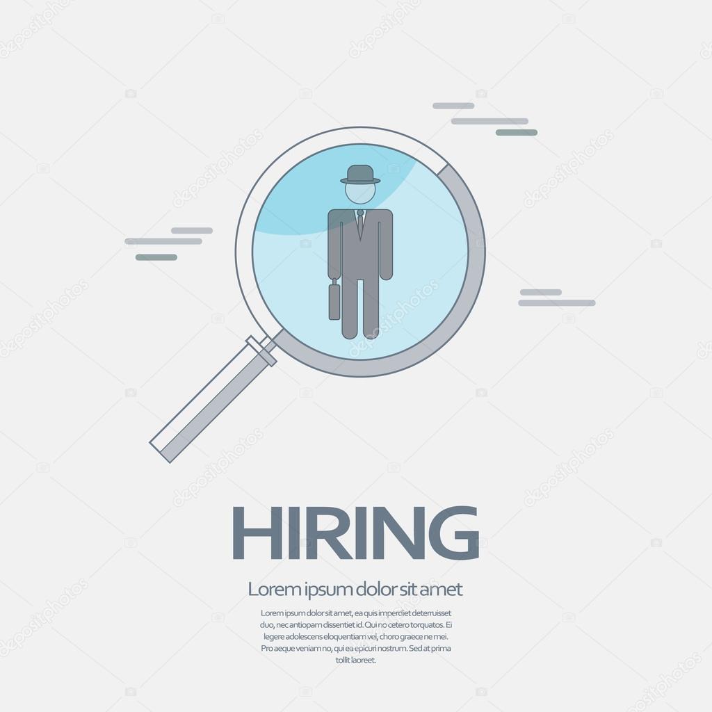 Search for job symbol with magnifying glass in modern flat design. Hiring line icon, recruitment business.