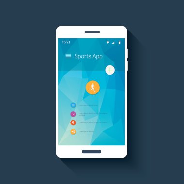 Fitness izci smartphone uygulaması mobil UI. Spor simgesi toplama ile akıllı telefonlar için grafik kullanıcı arabirimi.