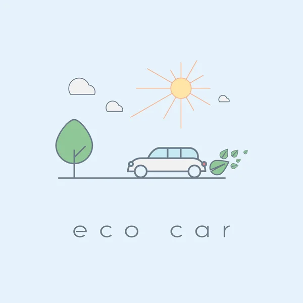 Het concept van de ecologische auto in moderne lijn kunst design. Milieuvriendelijke voertuig op hybride of alternatief werkt. — Stockvector