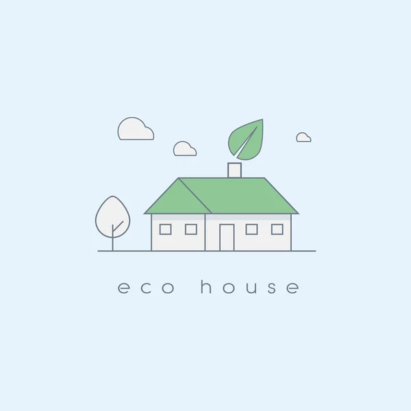 Ecologic house concept in modern line art design. Environmentally and nature friendly home. — Stock Vector