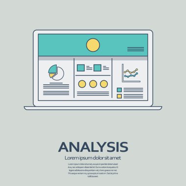 İş analizi arka plan laptop ve hat sanat simgeler duyarlı tasarımı ile. Sunu grafikleri, ekranda grafikler.