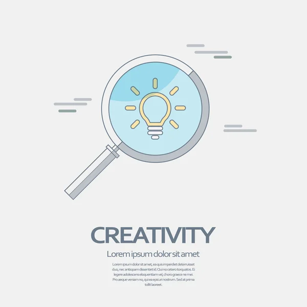 Kreativität Symbol der Glühbirne unter der Lupe. Ikone der modernen Business Line. — Stockvektor