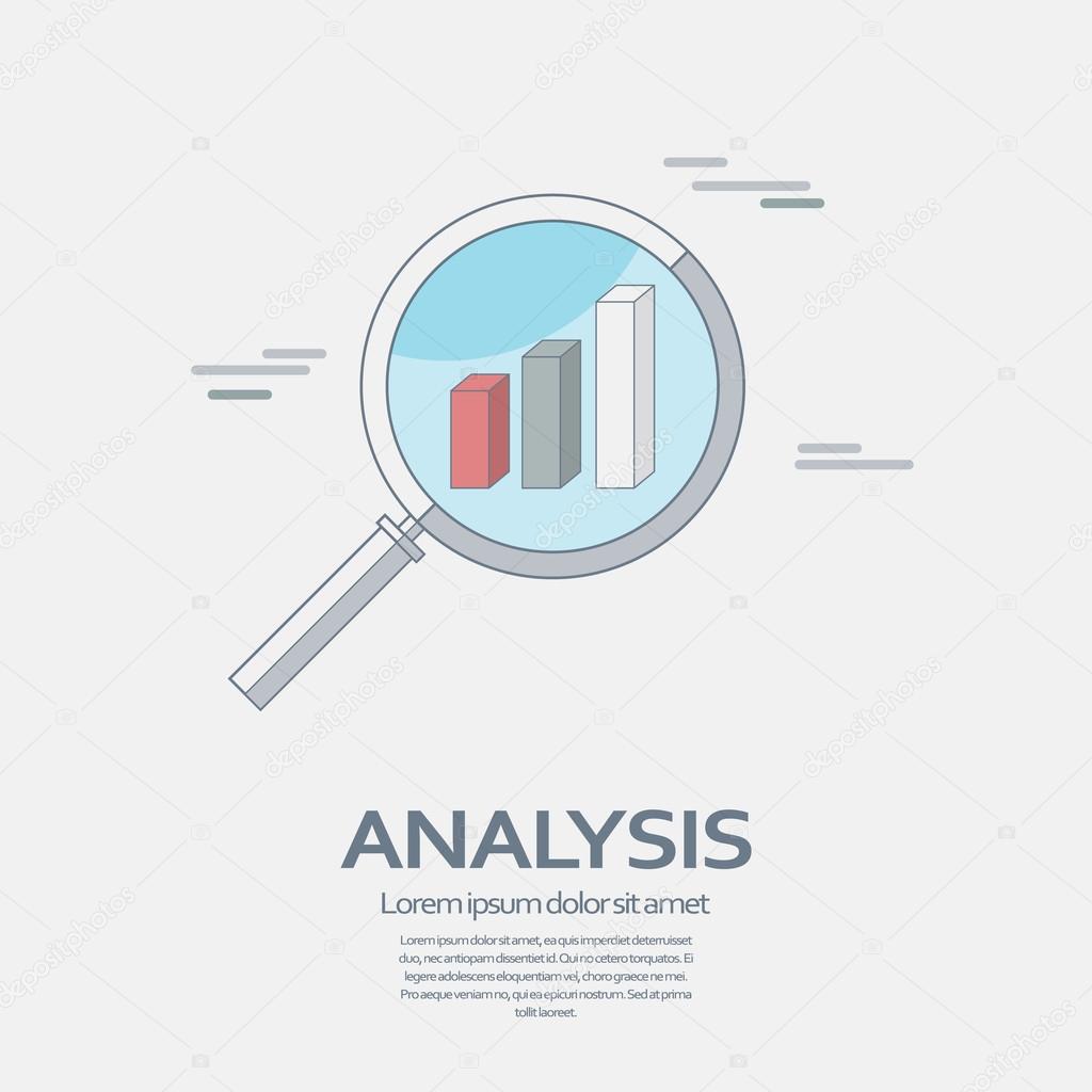 Business Analysis symbol with magnifying glass line icon and chart.