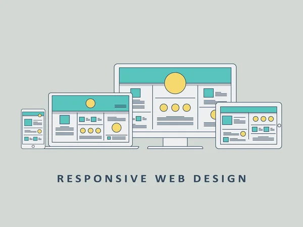 Responsive web design mockup template vector background. Smartphone, tablet, computer website layout. — Stock Vector