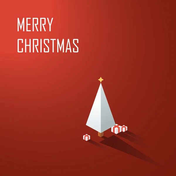 Minimalist düşük Poli Noel ağacı vektör arka plan. Noel kartı şablonu ile hediye. — Stok Vektör