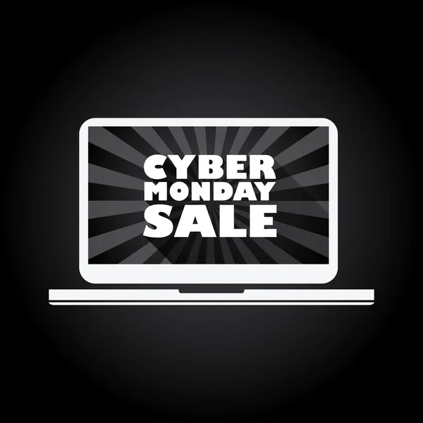 Cyber lunes venta larga sombra tipografía vector fondo banner. Icono del ordenador portátil con mensaje de texto . — Archivo Imágenes Vectoriales