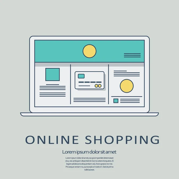 Online winkelen concept vector achtergrond met lijn kunst gebruikersinterfacesjabloon op digitale apparaten. — Stockvector