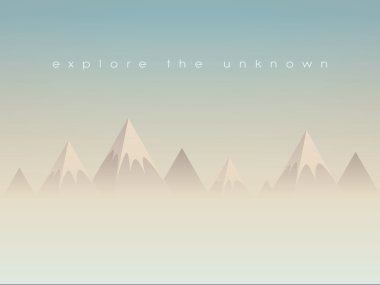 Simple low poly mountains landscape vector background. Polygonal triangles shape peaks above clouds or haze