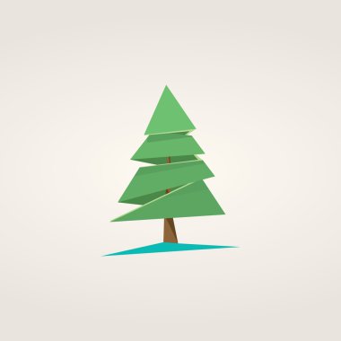 Low poly christmas tree symbol with presents. Holiday vector background in polygonal design.