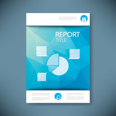 Report cover template for business presentation or brochure. Pie chart infographcis layout on blue low poly vector background.