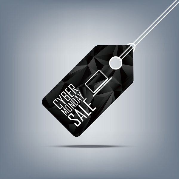 Cyber monday sale low poly vector background banner. Laptop icon with text message.