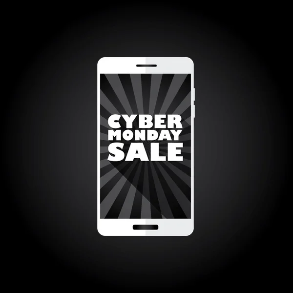 Cyber monday sale long shadow typography vector background banner. Smartphone screen with sales promotional message. — Διανυσματικό Αρχείο