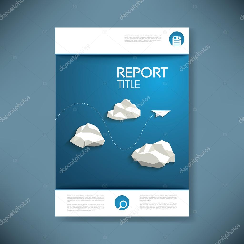 Report cover template for business presentation or brochure. Low poly paper plane concept on blue background.