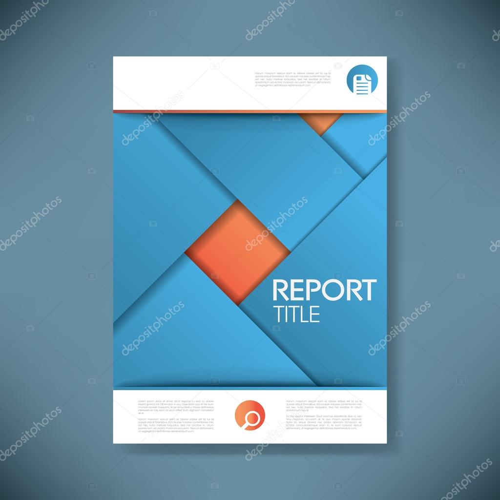 Report cover template for business presentation or brochure. Blue and orange material design style vector background.