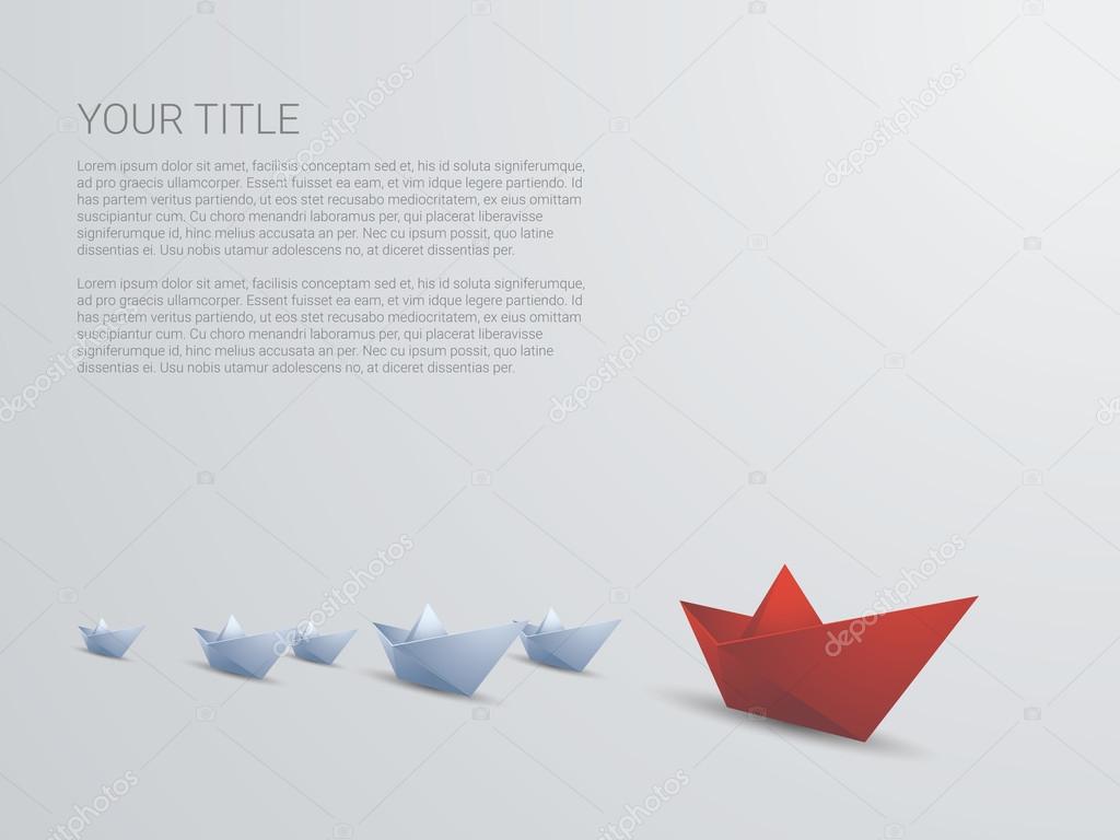 Leadership business concept vector with red paper boat leading white. Presentation template and space for text.