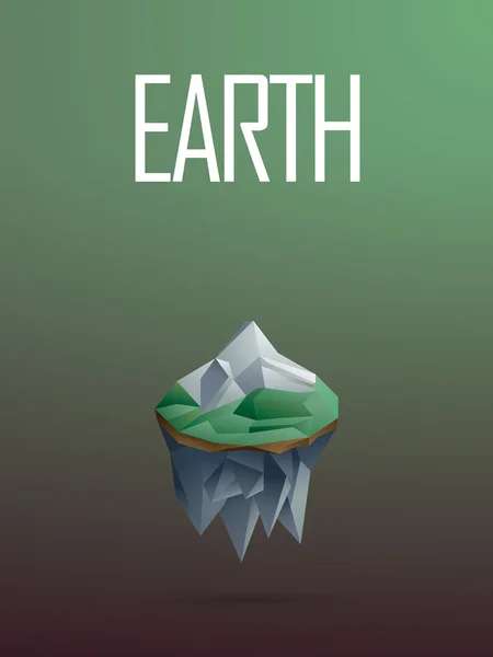 Air element symbol in modern low poly design. Polygonal floating island with a mountain vector sign. — Stockvector