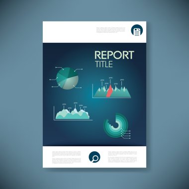 Report cover template for business presentation or brochure. Data analysis pie chart and graphs in material design style vector background.