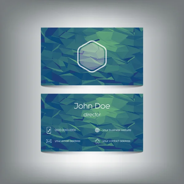 Low poly business card with polygonal vector background. Company presentation and icons for contacts. — Stockový vektor