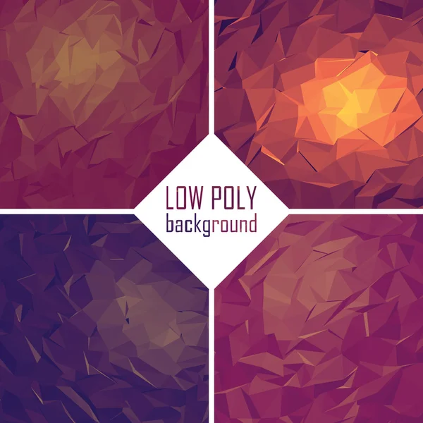 Set of colorful 3d low poly vector backgrounds. Purple, orange, pink artistic wallpapers. — Stok Vektör