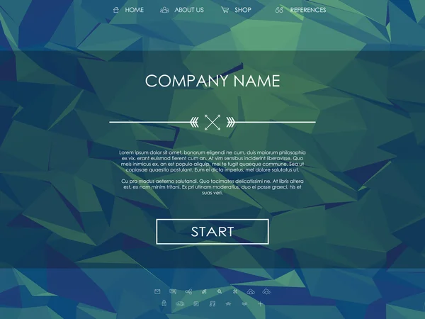 Website landing page template with set of line icons user interface and green low poly background. — 图库矢量图片