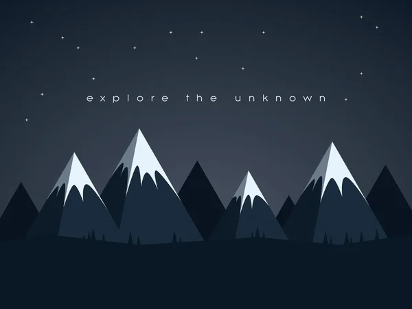 Bajo poli montañas noche paisaje vector fondo con estrellas en el cielo. Símbolo de exploración, descubrimiento y aventuras al aire libre . — Vector de stock