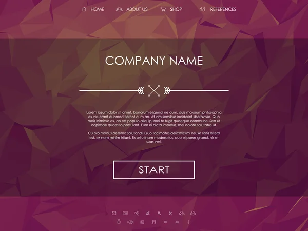 Web sitesi açılış sayfası şablonunu satır simgeler kullanıcı arabirimi ve mor düşük Poli arkaplanı dizi. — Stok Vektör