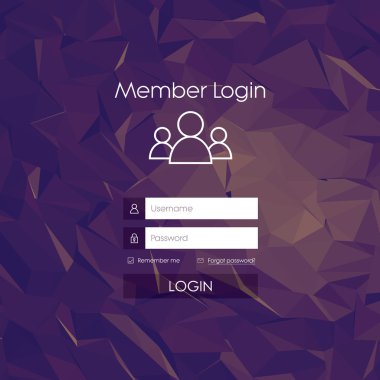 Oturum açma formu menü ile basit bir çizgi kutsal kişilerin resmi. Düşük Poli arka plan. Web tasarım için Web sitesi ögesi.