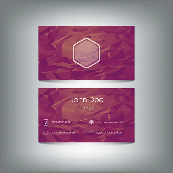 Low poly business card with polygonal vector background. Company presentation and icons for contacts. — Stockový vektor
