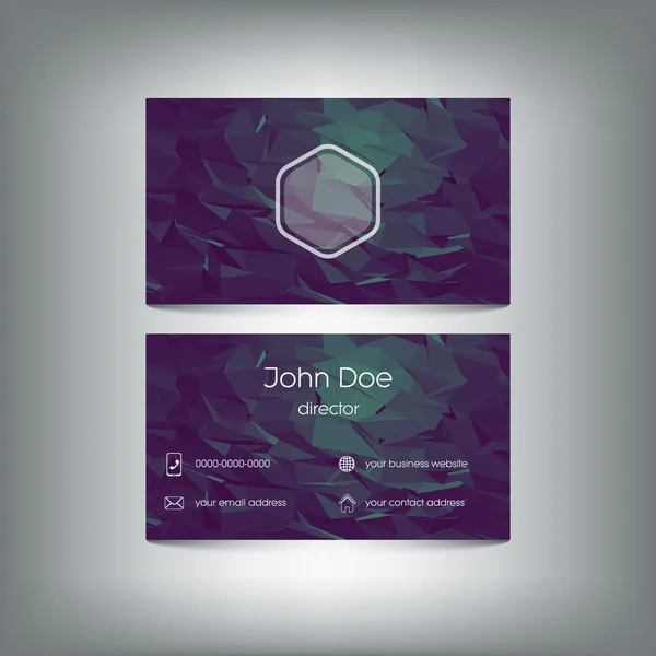 Low poly business card with polygonal vector background. Company presentation and icons for contacts. — Stockový vektor